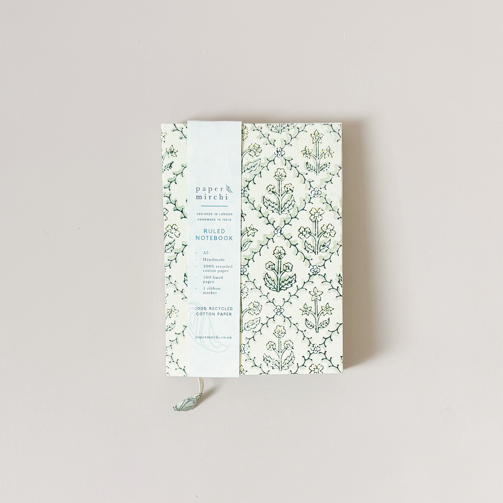 Block Print Lined Notebook Floral Lattice Buttercream