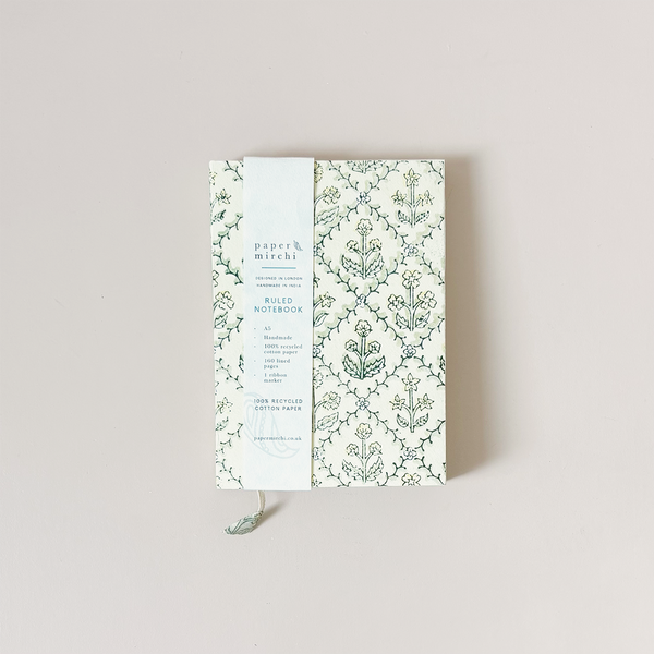 Block Print Lined Notebook Floral Lattice Buttercream