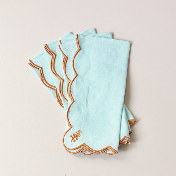 Scalloped Buti Napkin Set/4 Bleached Aqua