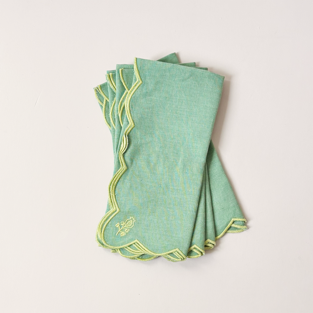 Scalloped Buti Napkin Set/4 Forest Shade