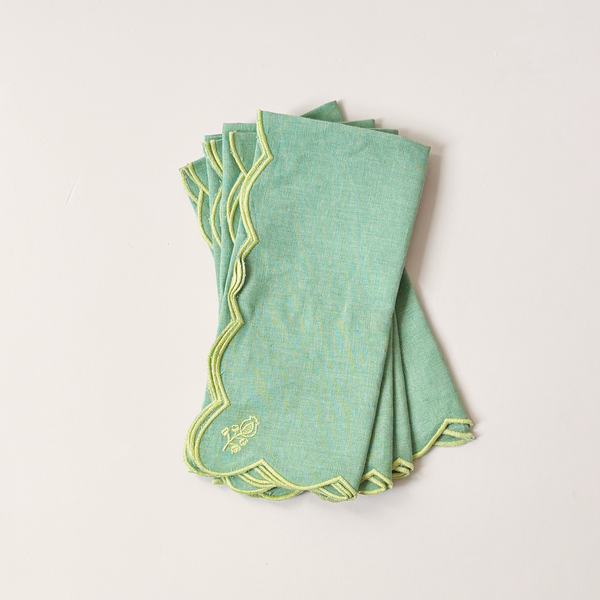 Scalloped Buti Napkin Set/4 Forest Shade
