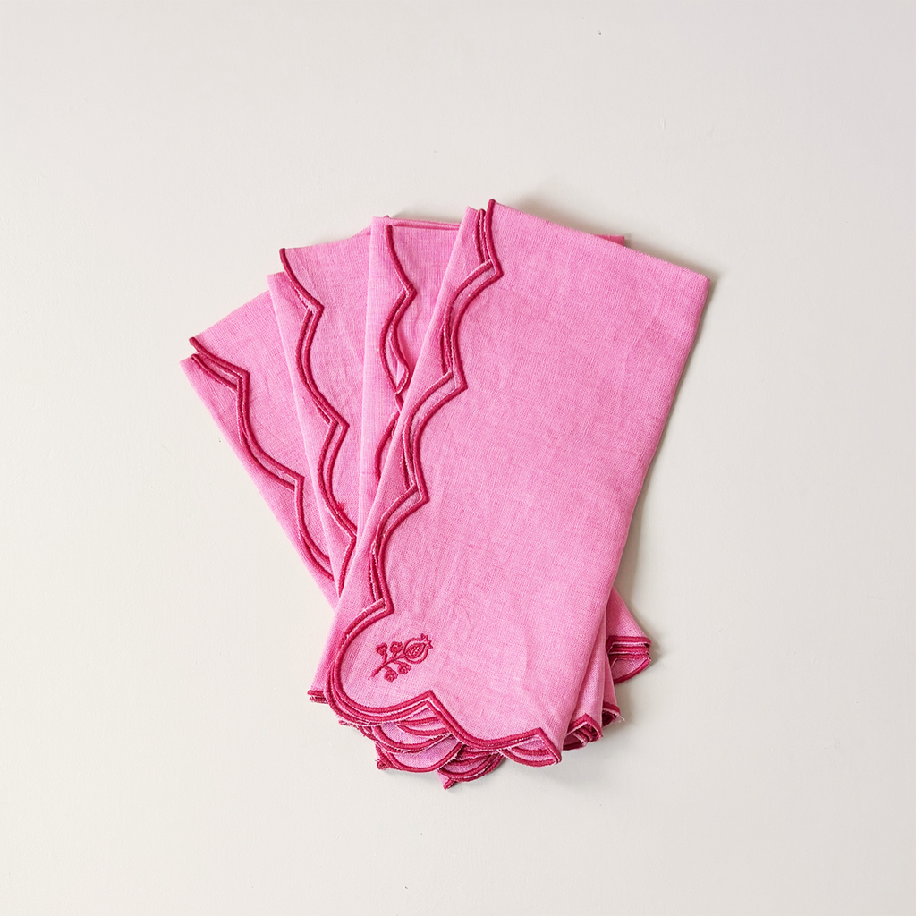 Scalloped Buti Napkin Set/4 Wild Rose