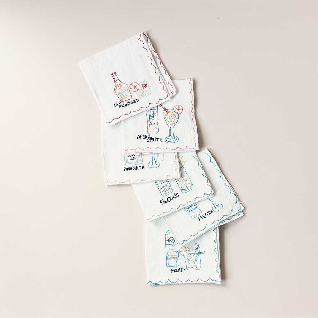 Embroidered Linen Cocktail Napkin Set/6