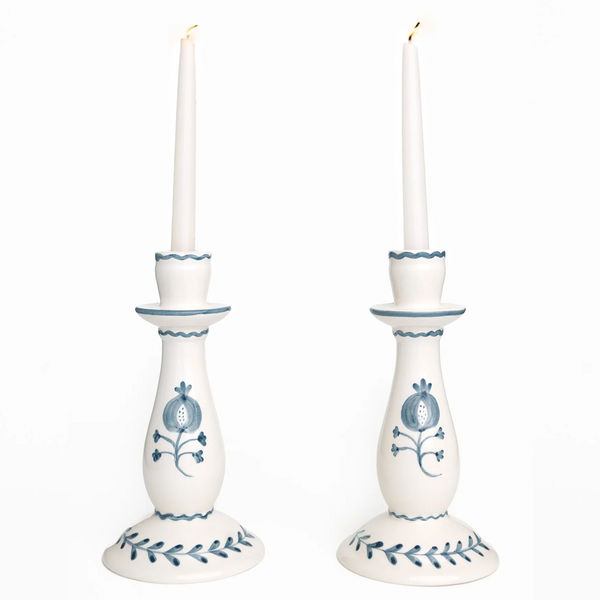 Pomegranate Trio Vine Teal Candlestick