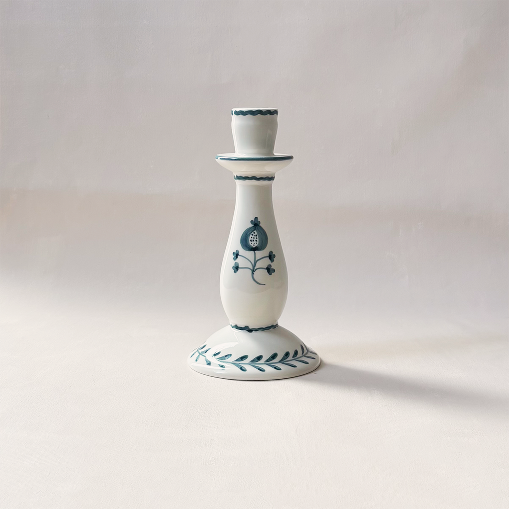 Pomegranate Trio Vine Teal Candlestick