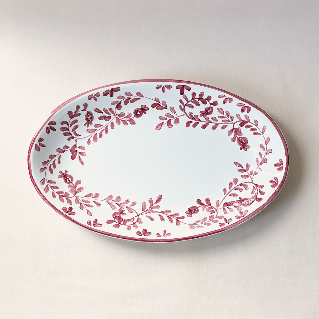 Sicilian Scroll Work Oval Tray Red