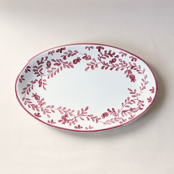 Sicilian Scroll Work Oval Tray Red
