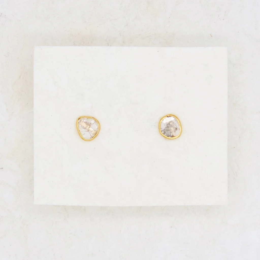 Golden Diamond Slice Stud Earrings