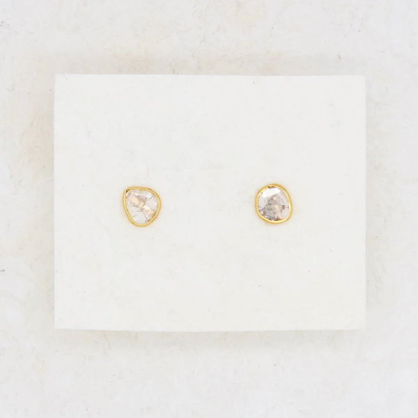 Golden Diamond Slice Stud Earrings
