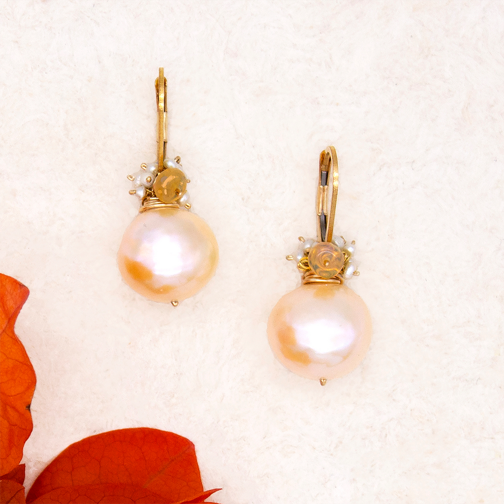 Round Baroque Pearl Fringe Earrings