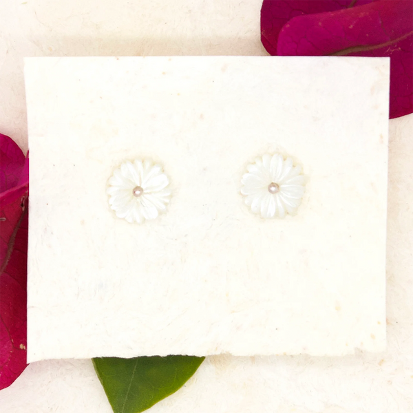 White Chrysanthemum Stud Earrings