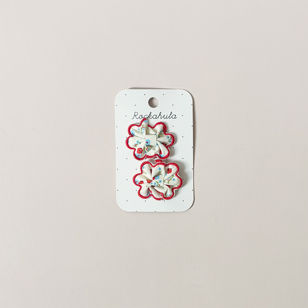 Martha Floral Scallop Bow Hair Clips