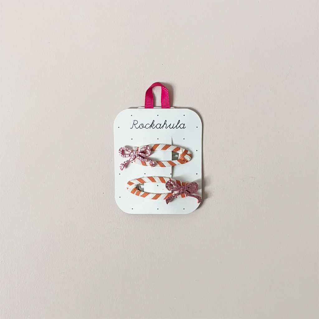 Stripy Glitter Bow Hair Clips