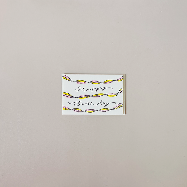 Pink Happy Birthday Streamers Note Card