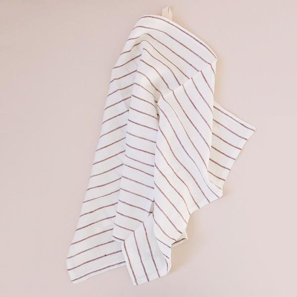 Belmont Stripe Linen Tea Towel Clay