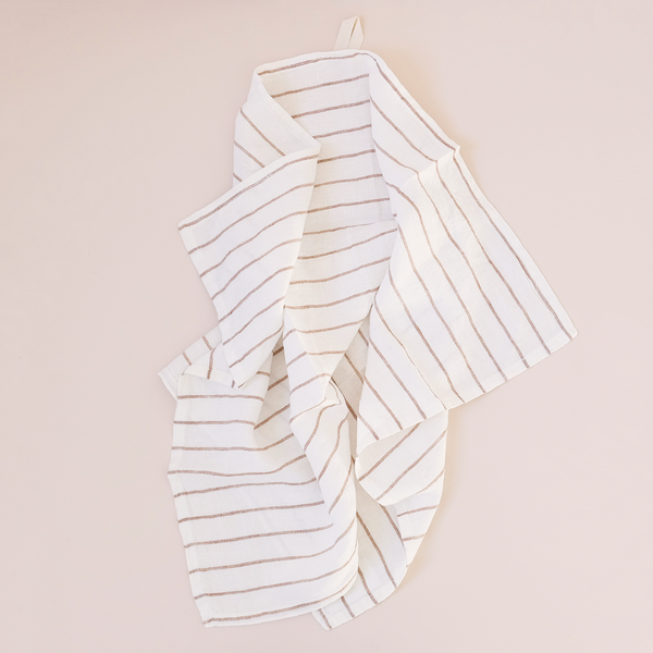 Belmont Stripe Linen Tea Towel Earth