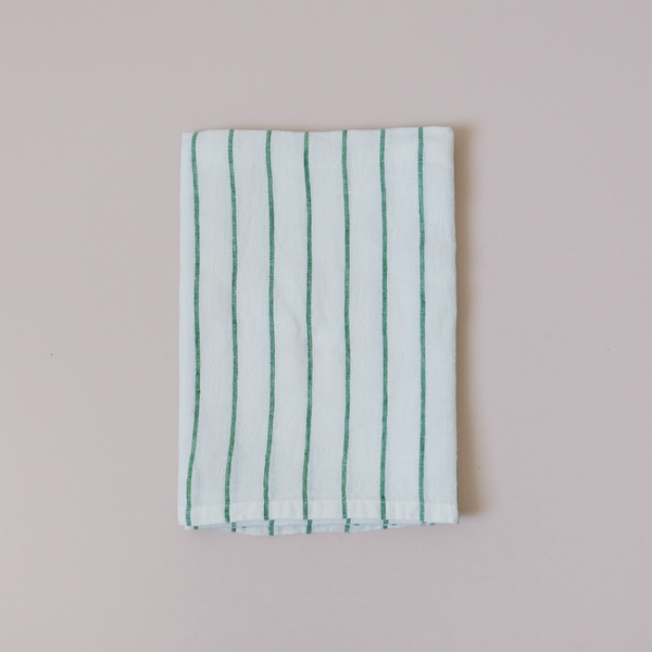 Belmont Stripe Linen Tea Towel Leaf