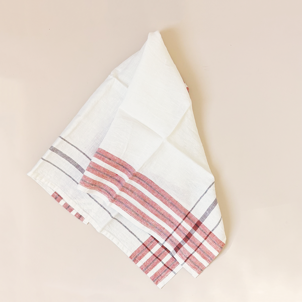 Brogue Stripe Linen Tea Towel Clay