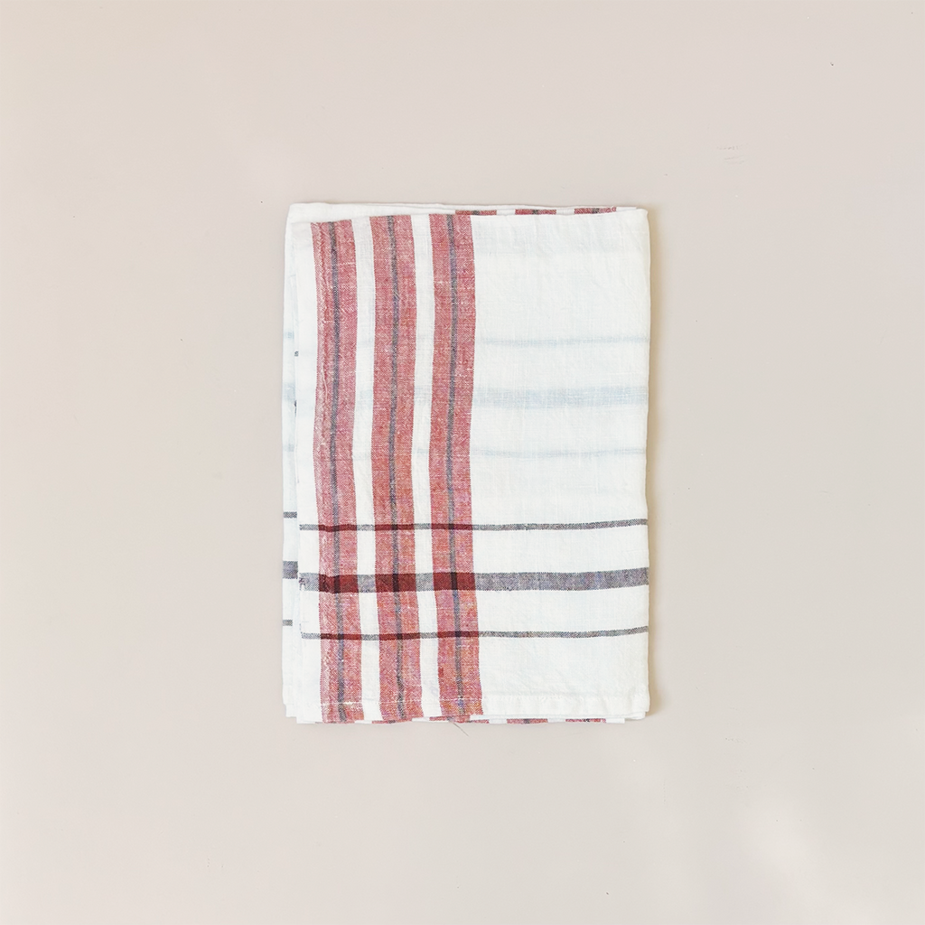 Brogue Stripe Linen Tea Towel Clay