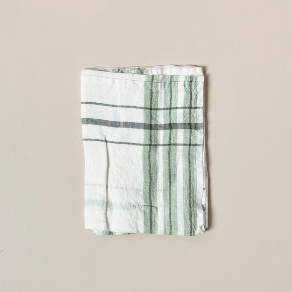 Brogue Stripe Linen Tea Towel Leaf