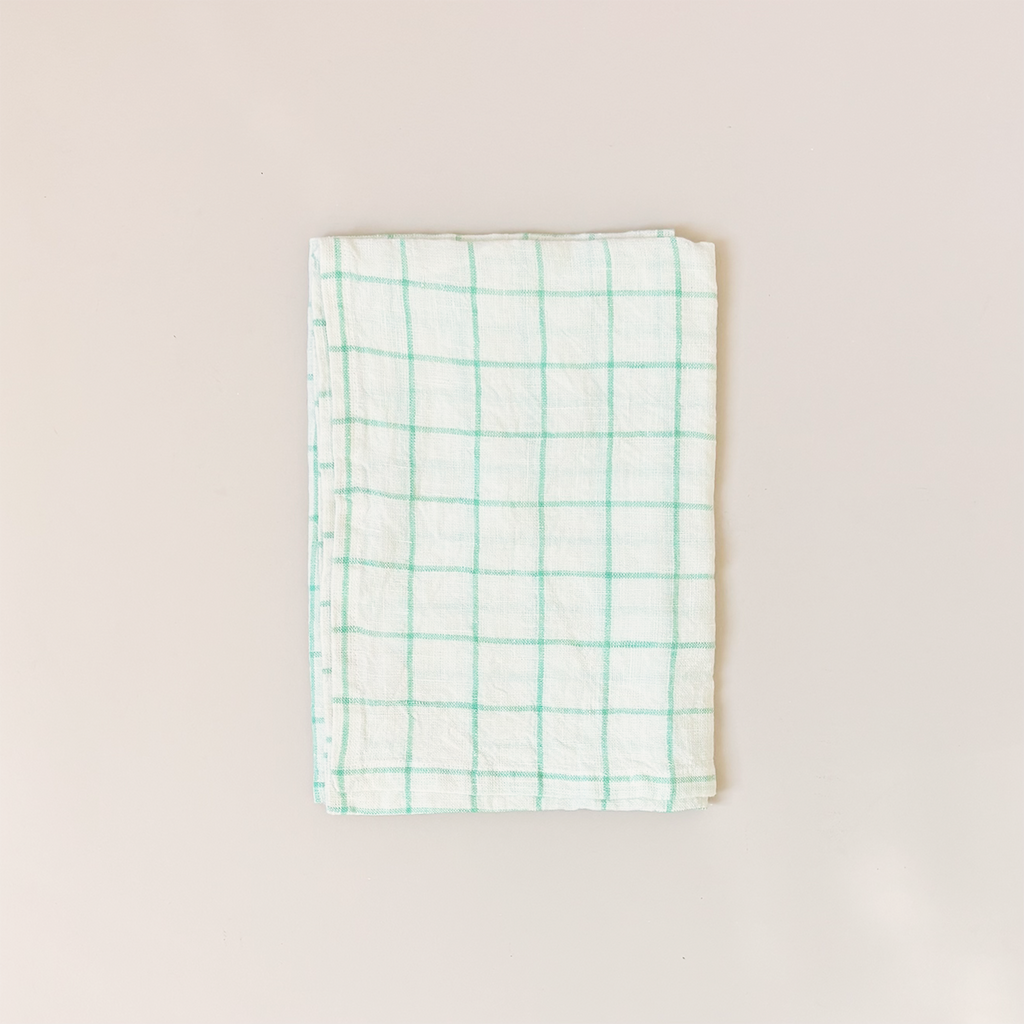 Graphic Stripe Linen Tea Towel Leaf