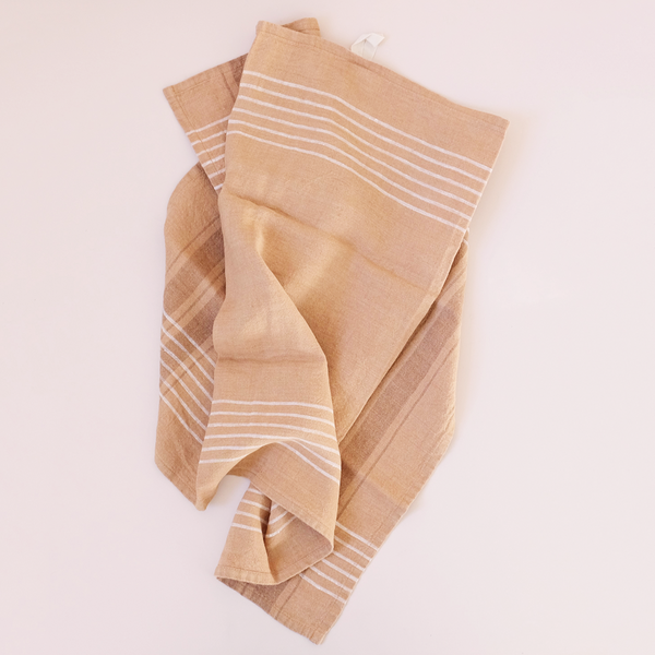 Picnic Stripe Linen Tea Towel Earth