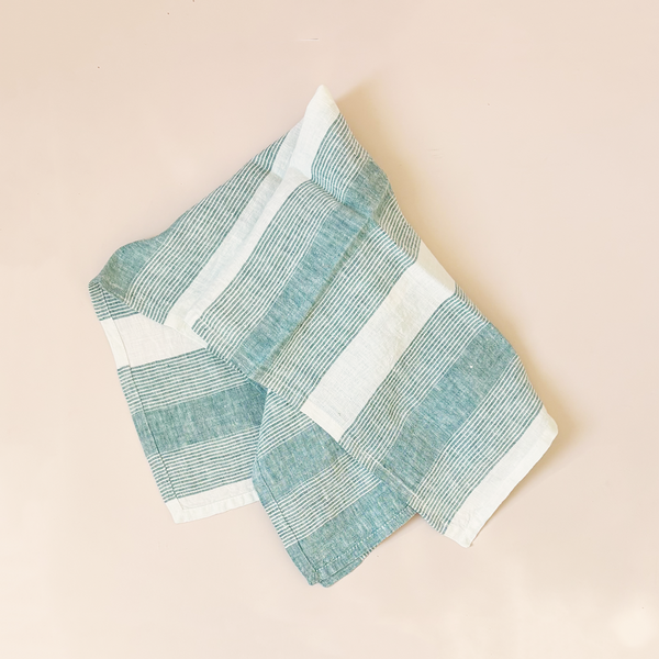 Porto Stripe Linen Tea Towel Leaf