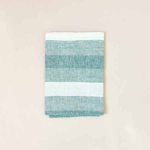 Porto Stripe Linen Tea Towel Leaf