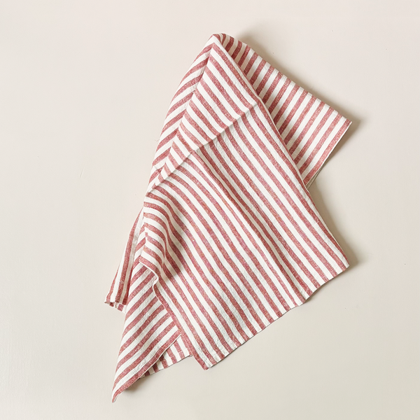 Tangier Stripe Linen Tea Towel Clay