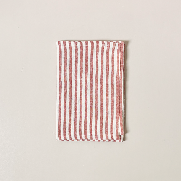 Tangier Stripe Linen Tea Towel Clay