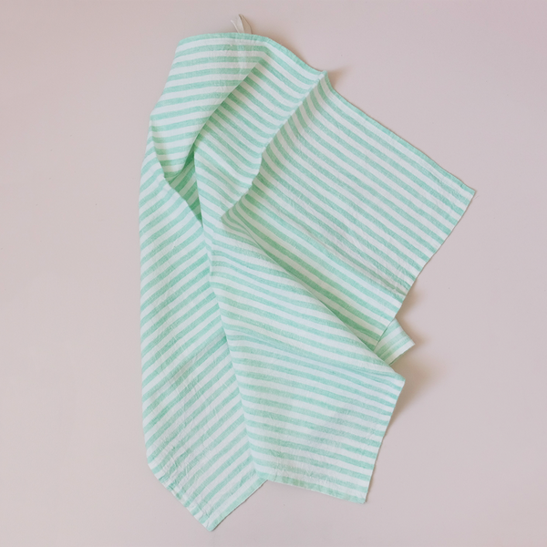 Tangier Stripe Linen Tea Towel Leaf
