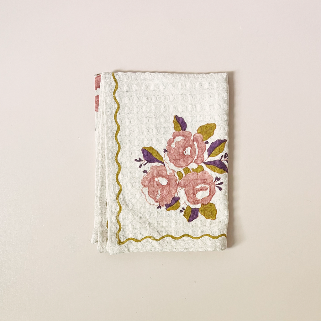 Waffle Weave Kitchen Towel Sara Pink Grapefruit
