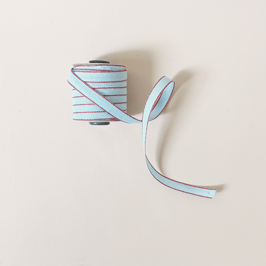 Drittofilo Cotton Ribbon, Sky/Red