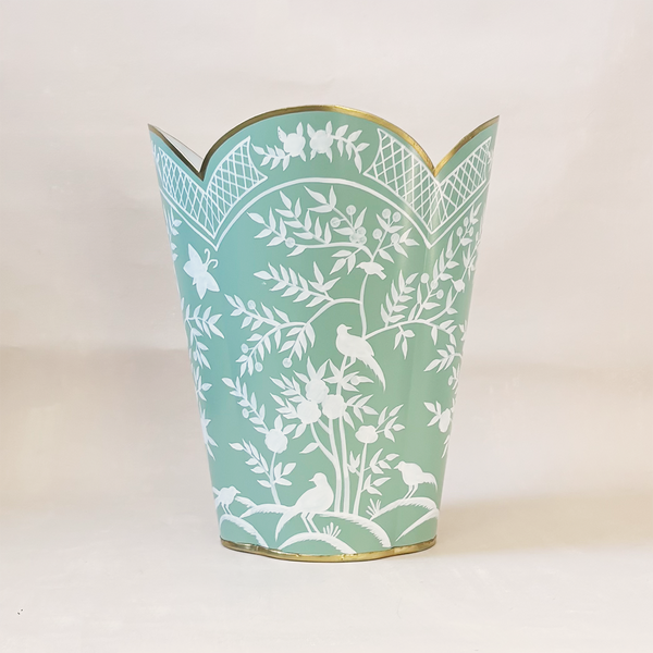 Celadon & White Wastebasket