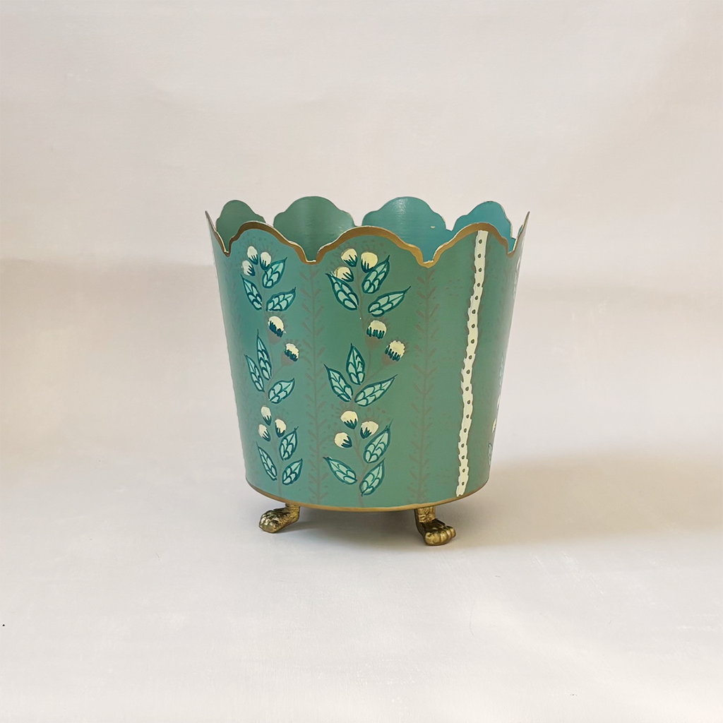 Green & Gold Floral Cachepot Medium