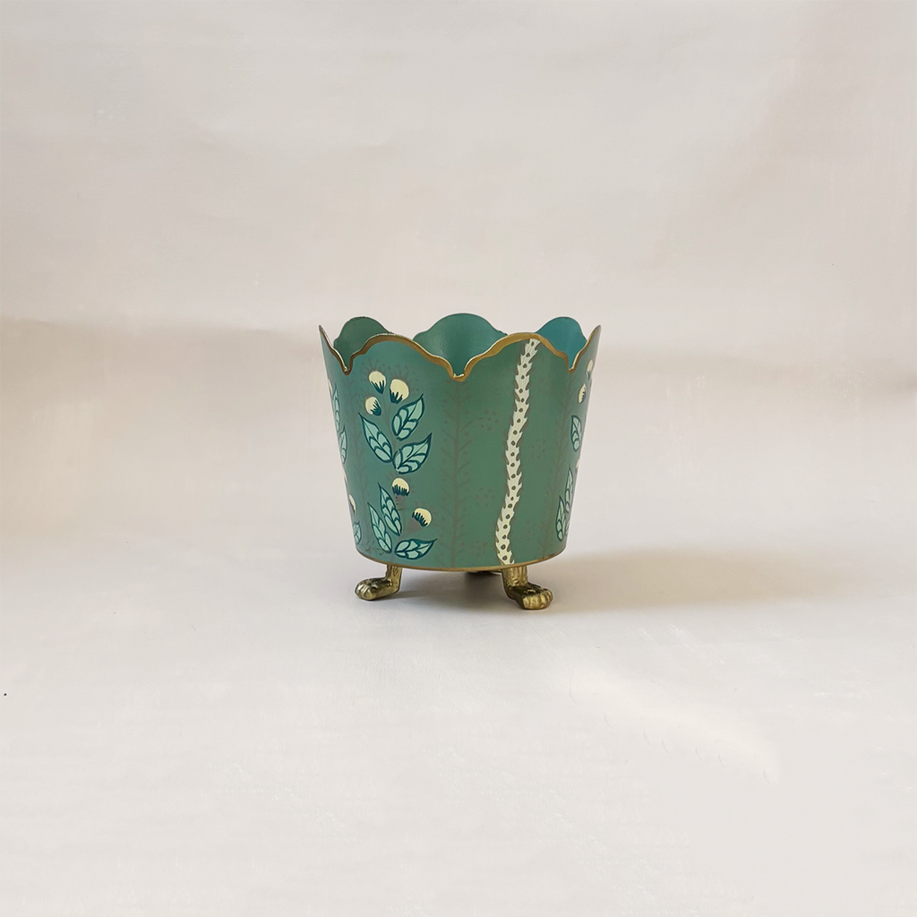 Green & Gold Floral Cachepot Small