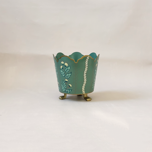 Green & Gold Floral Cachepot Small