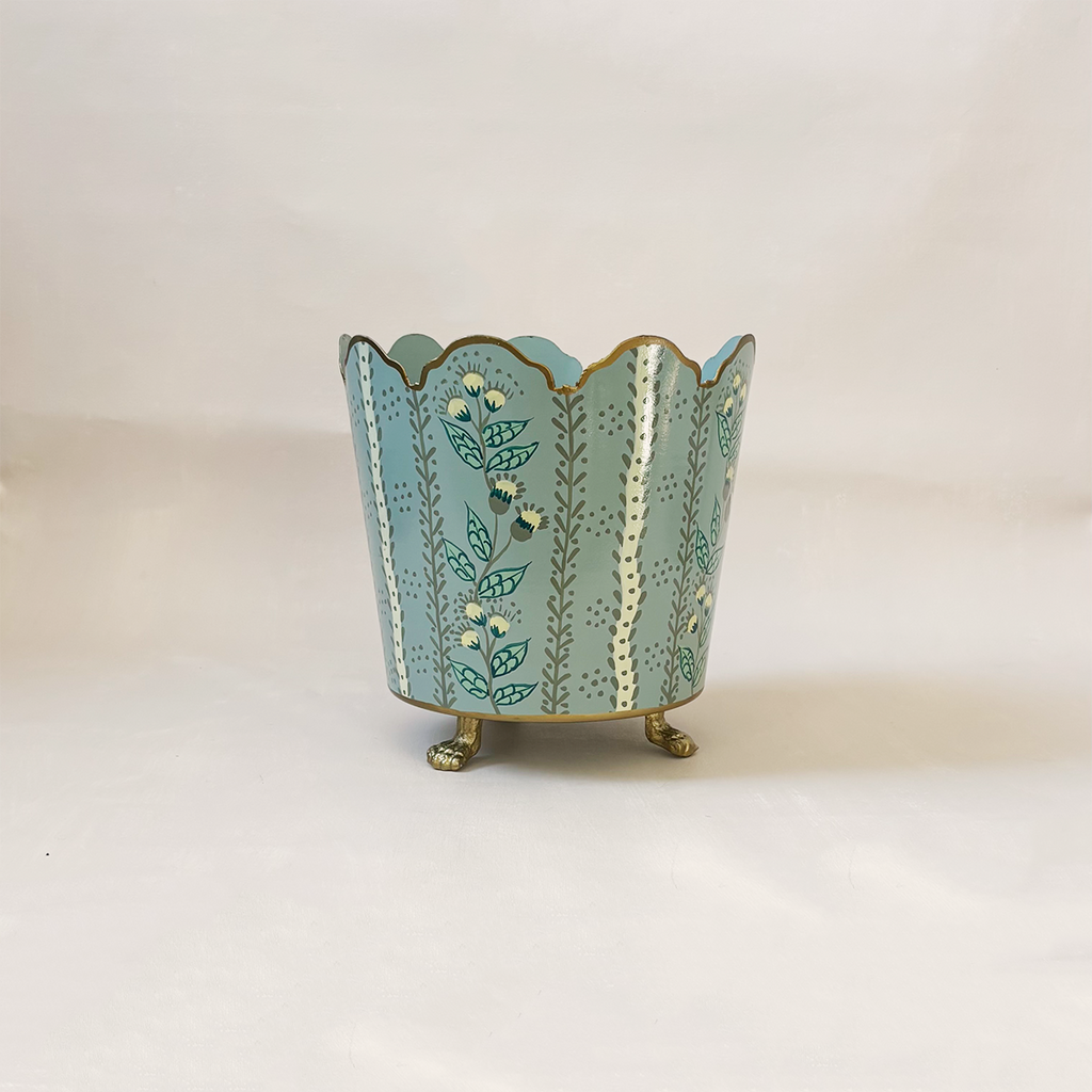 Grey Blue & Gold Floral Cachepot Medium