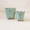 Grey Blue & Gold Floral Cachepot Medium