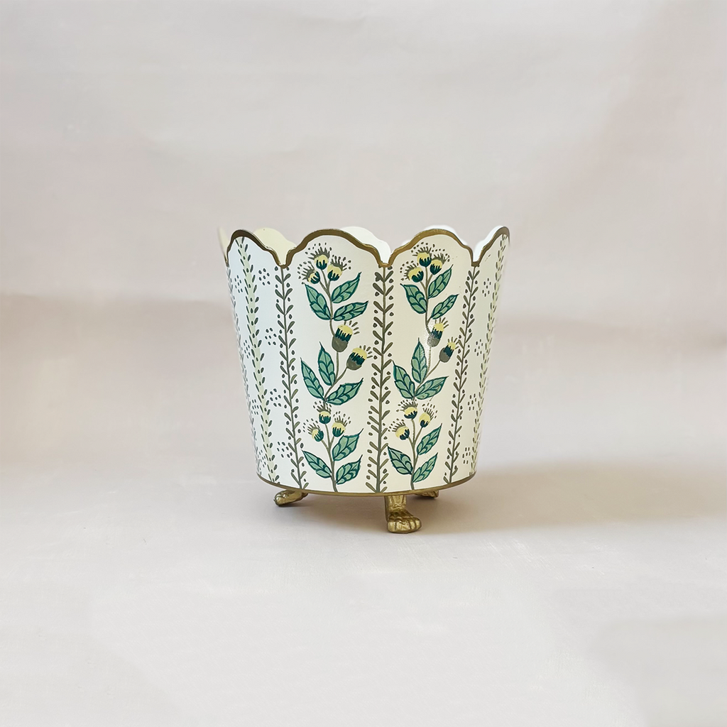 Ivory & Gold Floral Cachepot Medium