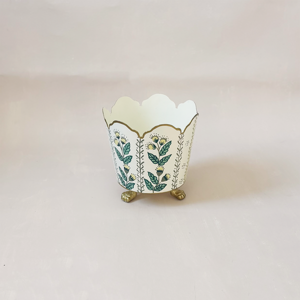 Ivory & Gold Floral Cachepot Small
