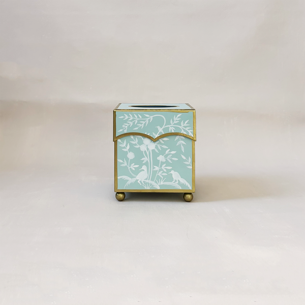Mint & White Chinoiserie Tissue Holder