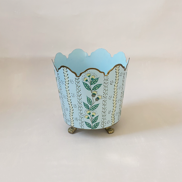 Pale Blue & Gold Floral Cachepot Medium