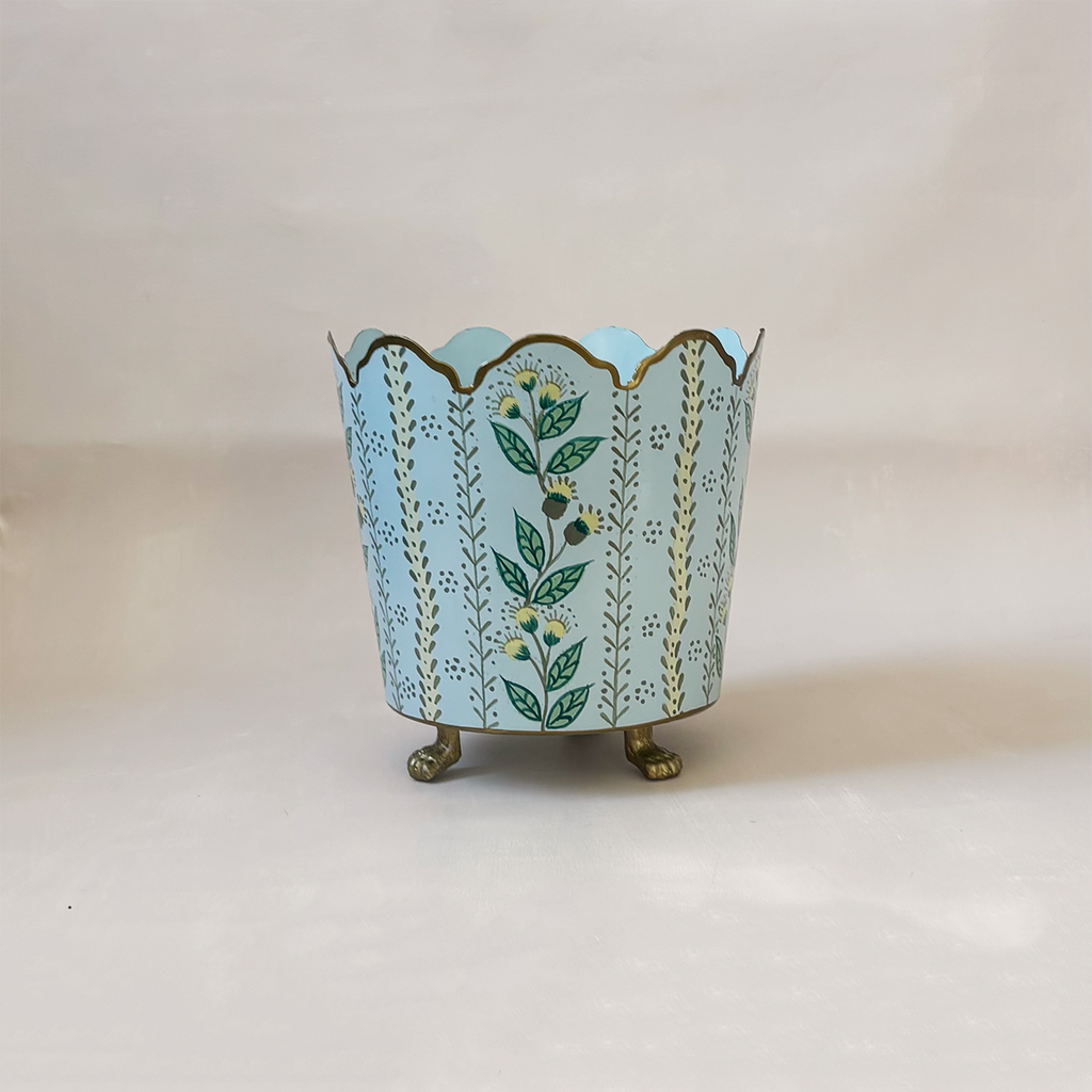 Pale Blue & Gold Floral Cachepot Medium