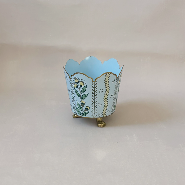 Pale Blue & Gold Floral Cachepot Small