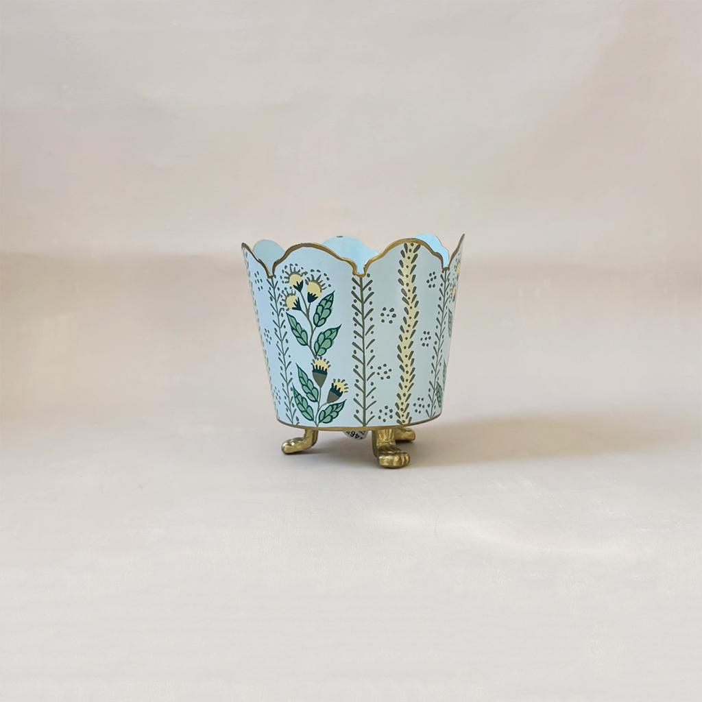 Pale Blue & Gold Floral Cachepot Small