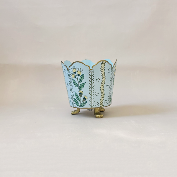 Pale Blue & Gold Floral Cachepot Small