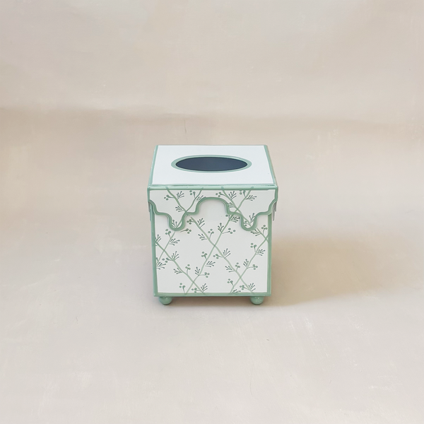 Soft Green Floral Trellis Tissue Holder