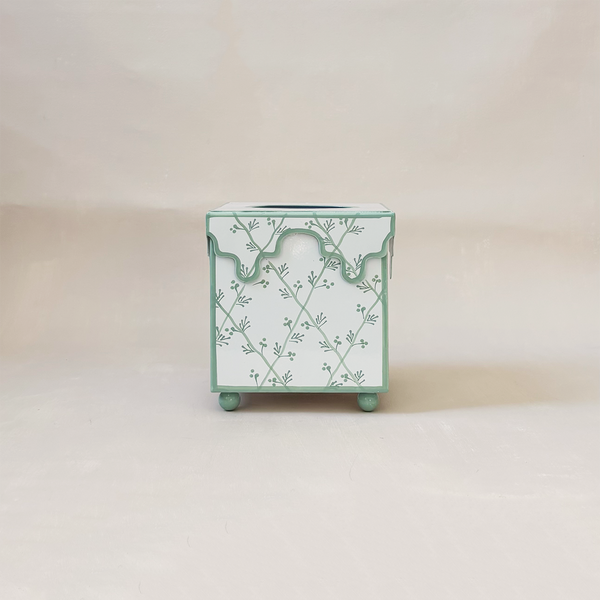 Soft Green Floral Trellis Tissue Holder
