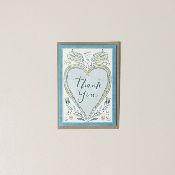 Blue Heart Thank You  Note Card